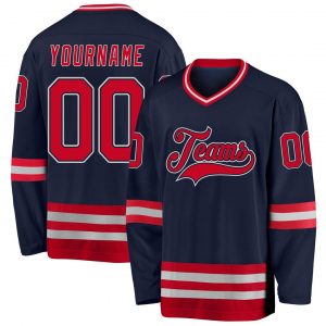 Custom Navy Red-Gray Hockey Jersey Suit for daily life,Material: 100% polyester,price varies by size and custom