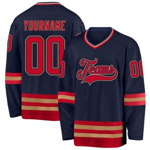 Custom Navy Red-Old Gold Hockey Jersey Suit for daily life,Material: 100% polyester,price varies by size and custom