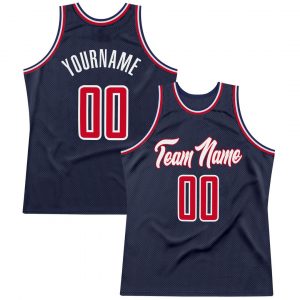 Custom Navy Red-White Authentic Throwback Basketball Jersey Suit for daily life,Material: 100% polyester,price varies by size and custom