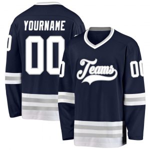 Custom Navy White-Gray Hockey Jersey Suit for daily life,Material: 100% polyester,price varies by size and custom