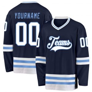 Custom Navy White-Light Blue Hockey Jersey Suit for daily life,Material: 100% polyester,price varies by size and custom