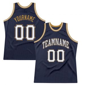 Custom Navy White-Old Gold Authentic Throwback Basketball Jersey Suit for daily life,Material: 100% polyester,price varies by size and custom