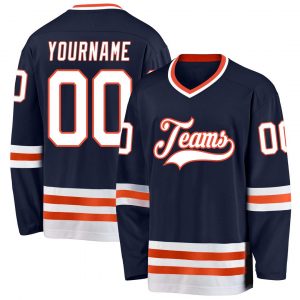 Custom Navy White-Orange Hockey Jersey Suit for daily life,Material: 100% polyester,price varies by size and custom