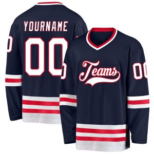 Custom Navy White-Red Hockey Jersey Suit for daily life,Material: 100% polyester,price varies by size and custom