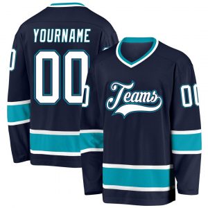 Custom Navy White-Teal Hockey Jersey Suit for daily life,Material: 100% polyester,price varies by size and custom