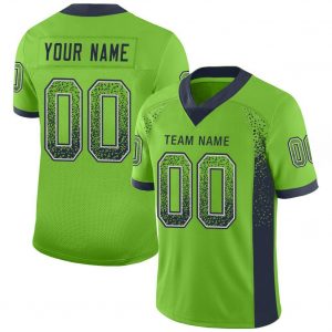 Custom Neon Green Navy-Gray Mesh Drift Fashion Football Jersey Suit for daily life,Material: 100% polyester,price varies by size and custom