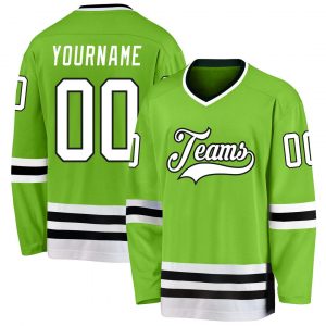 Custom Neon Green White-Black Hockey Jersey Suit for daily life,Material: 100% polyester,price varies by size and custom