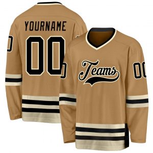 Custom Old Gold Black-Cream Hockey Jersey Suit for daily life,Material: 100% polyester,price varies by size and custom