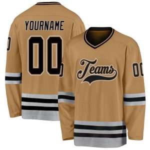 Custom Old Gold Black-Gray Hockey Jersey Suit for daily life,Material: 100% polyester,price varies by size and custom