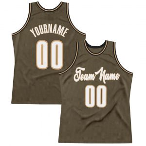 Custom Olive White-Old Gold Authentic Throwback Salute To Service Basketball Jersey Suit for daily life,Material: 100% polyester,price varies by size and custom