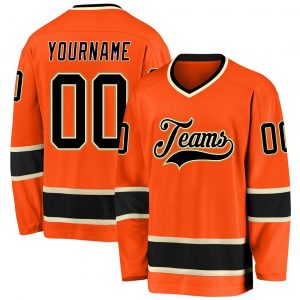 Custom Orange Black-Cream Hockey Jersey Suit for daily life,Material: 100% polyester,price varies by size and custom