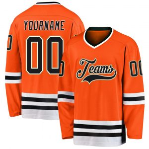 Custom Orange Black-White Hockey Jersey Suit for daily life,Material: 100% polyester,price varies by size and custom