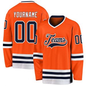 Custom Orange Navy-White Hockey Jersey Suit for daily life,Material: 100% polyester,price varies by size and custom