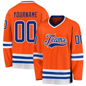 Custom Orange Royal-White Hockey Jersey Suit for daily life,Material: 100% polyester,price varies by size and custom