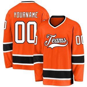 Custom Orange White-Black Hockey Jersey Suit for daily life,Material: 100% polyester,price varies by size and custom