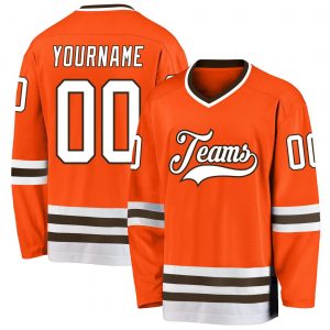 Custom Orange White-Brown Hockey Jersey Suit for daily life,Material: 100% polyester,price varies by size and custom