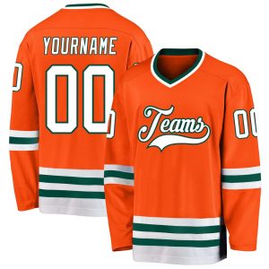 Custom Orange White-Green Hockey Jersey Suit for daily life,Material: 100% polyester,price varies by size and custom