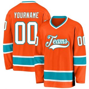 Custom Orange White-Teal Hockey Jersey Suit for daily life,Material: 100% polyester,price varies by size and custom