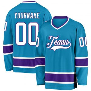 Custom Panther Blue White-Purple Hockey Jersey Suit for daily life,Material: 100% polyester,price varies by size and custom