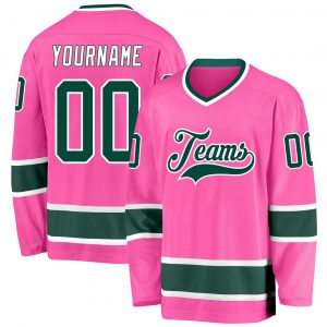 Custom Pink Green-White Hockey Jersey Suit for daily life,Material: 100% polyester,price varies by size and custom