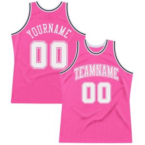 Custom Pink White-Black Authentic Throwback Basketball Jersey Suit for daily life,Material: 100% polyester,price varies by size and custom