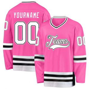 Custom Pink White-Black Hockey Jersey Suit for daily life,Material: 100% polyester,price varies by size and custom