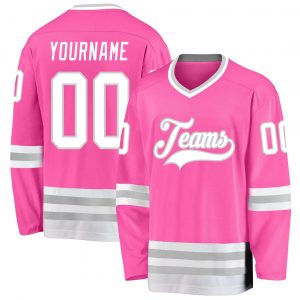 Custom Pink White-Gray Hockey Jersey Suit for daily life,Material: 100% polyester,price varies by size and custom