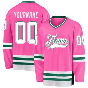 Custom Pink White-Kelly Green Hockey Jersey Suit for daily life,Material: 100% polyester,price varies by size and custom