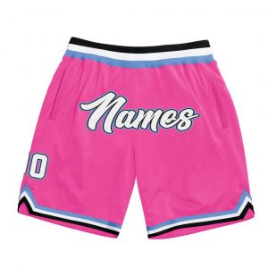 Custom Pink White-Light Blue Authentic Throwback Basketball Shorts Suit for daily life,Material: 100% polyester,price varies by size and custom