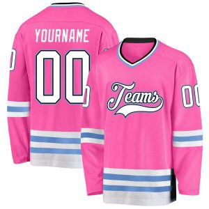 Custom Pink White-Light Blue Hockey Jersey Suit for daily life,Material: 100% polyester,price varies by size and custom