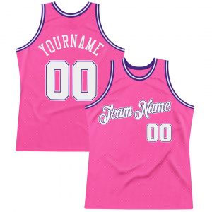 Custom Pink White-Purple Authentic Throwback Basketball Jersey Suit for daily life,Material: 100% polyester,price varies by size and custom