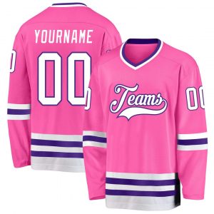 Custom Pink White-Purple Hockey Jersey Suit for daily life,Material: 100% polyester,price varies by size and custom