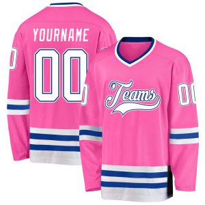 Custom Pink White-Royal Hockey Jersey Suit for daily life,Material: 100% polyester,price varies by size and custom