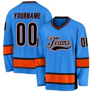 Custom Powder Blue Black-Orange Hockey Jersey Suit for daily life,Material: 100% polyester,price varies by size and custom