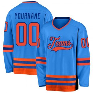 Custom Powder Blue Orange-Royal Hockey Jersey Suit for daily life,Material: 100% polyester,price varies by size and custom