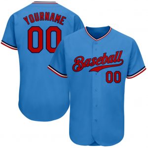 Custom Powder Blue Red-Navy Authentic Baseball Jersey Suit for daily life,Material: 100% polyester,price varies by size and custom