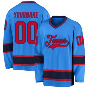 Custom Powder Blue Red-Navy Hockey Jersey Suit for daily life,Material: 100% polyester,price varies by size and custom