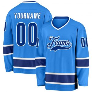 Custom Powder Blue Royal-White Hockey Jersey Suit for daily life,Material: 100% polyester,price varies by size and custom