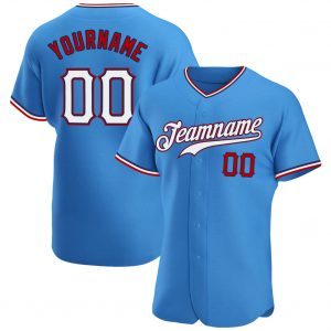 Custom Powder Blue White-Red Authentic Baseball Jersey Suit for daily life,Material: 100% polyester,price varies by size and custom