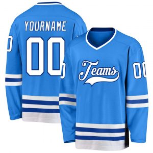 Custom Powder Blue White-Royal Hockey Jersey Suit for daily life,Material: 100% polyester,price varies by size and custom