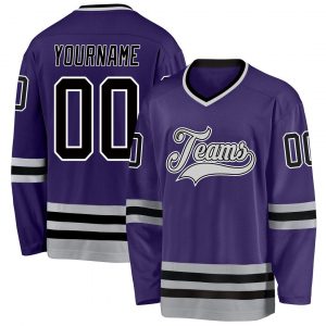 Custom Purple Black-Gray Hockey Jersey Suit for daily life,Material: 100% polyester,price varies by size and custom