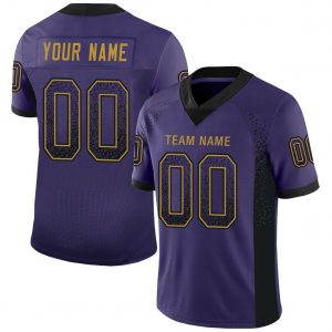 Custom Purple Black-Old Gold Mesh Drift Fashion Football Jersey Suit for daily life,Material: 100% polyester,price varies by size and custom