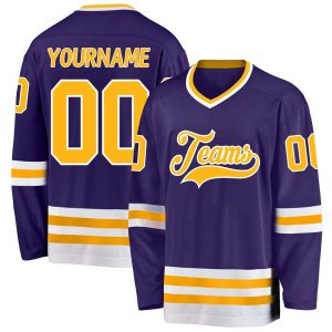 Custom Purple Gold-White Hockey Jersey Suit for daily life,Material: 100% polyester,price varies by size and custom