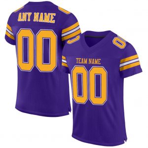 Custom Purple Gold-White Mesh Authentic Football Jersey Suit for daily life,Material: 100% polyester,price varies by size and custom