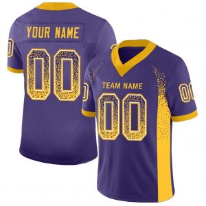 Custom Purple Gold-White Mesh Drift Fashion Football Jersey Suit for daily life,Material: 100% polyester,price varies by size and custom