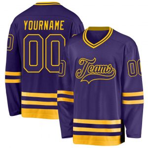 Custom Purple Purple-Gold Hockey Jersey Suit for daily life,Material: 100% polyester,price varies by size and custom