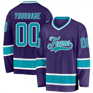 Custom Purple Teal-White Hockey Jersey Suit for daily life,Material: 100% polyester,price varies by size and custom