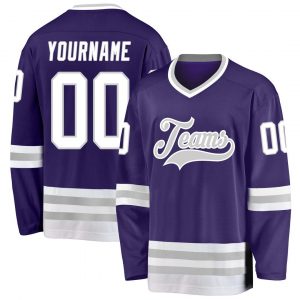 Custom Purple White-Gray Hockey Jersey Suit for daily life,Material: 100% polyester,price varies by size and custom