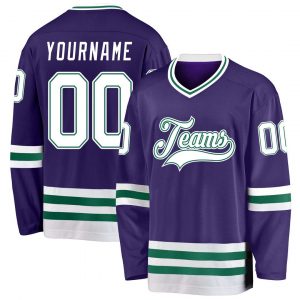 Custom Purple White-Kelly Green Hockey Jersey Suit for daily life,Material: 100% polyester,price varies by size and custom