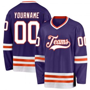 Custom Purple White-Orange Hockey Jersey Suit for daily life,Material: 100% polyester,price varies by size and custom